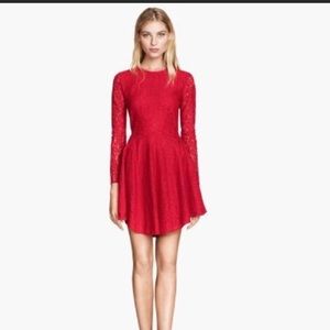 Red lace dress material is stretchy.